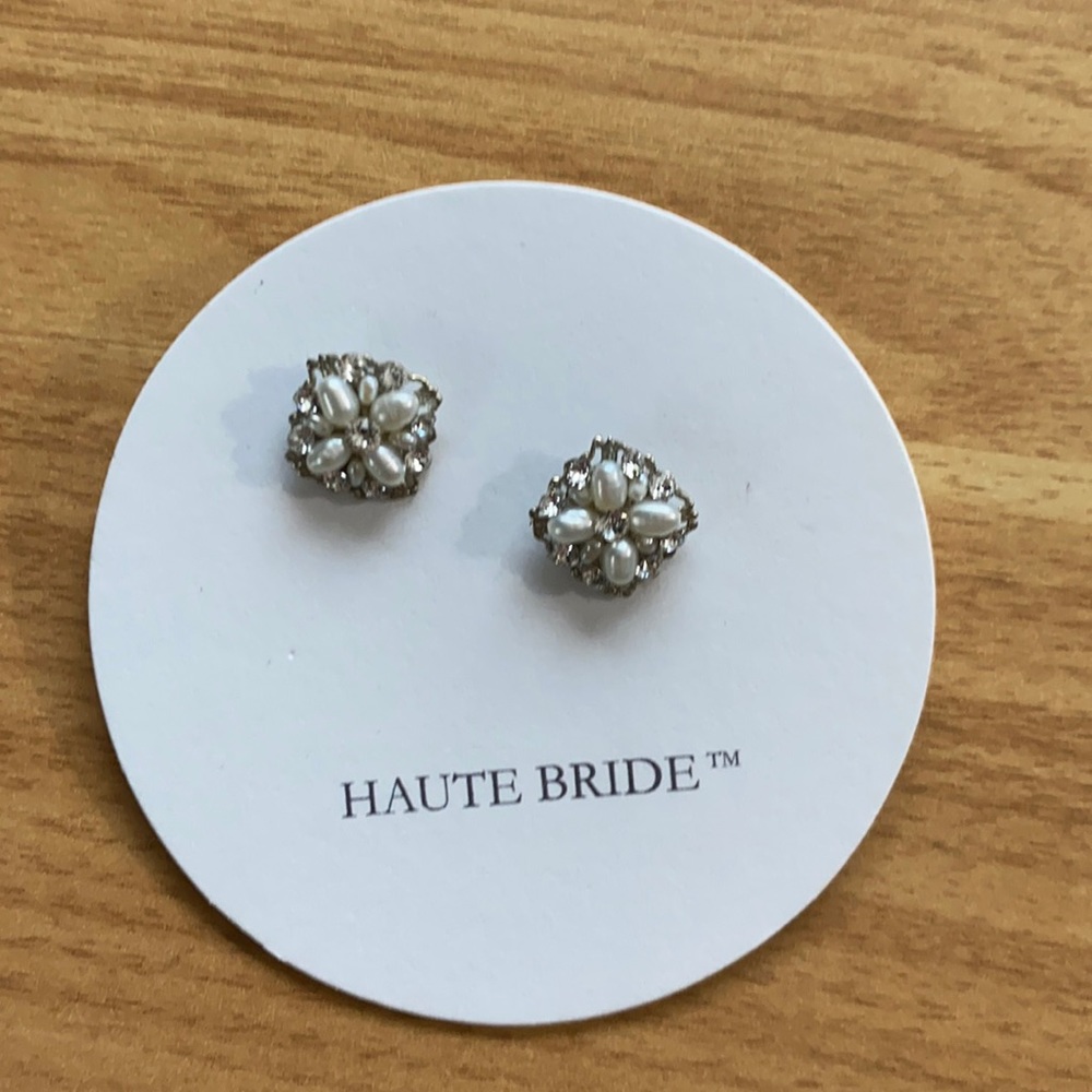 Haute Bride post pearl and crystal post earrings